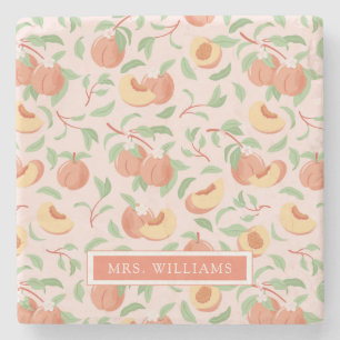 Peach Stone Fruits Personalised Stone Coaster