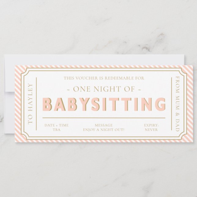 Peach Stripe Babysitting Gift Voucher Card (Front)