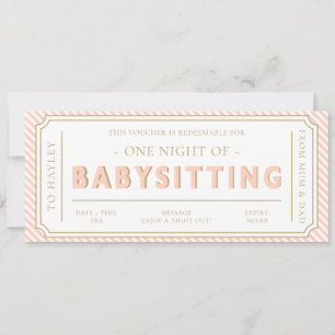 Peach Stripe Babysitting Gift Voucher Card