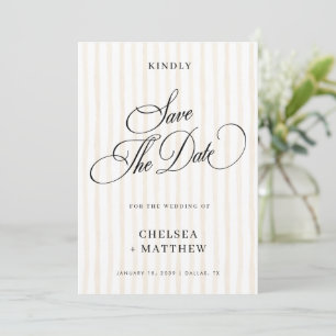 Peach Stripe Classic Script & Photo Wedding Save The Date
