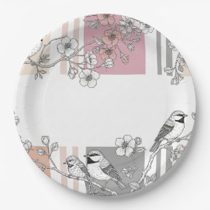 Peach Stripe Floral Bird Elegant (10) Paper Plate