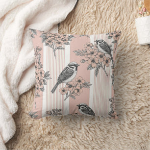 Peach Stripe Floral Bird Elegant (2) Cushion