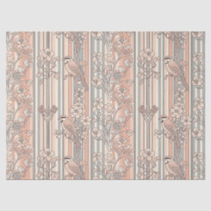Peach Stripe Floral Bird Elegant (2) Tissue Paper