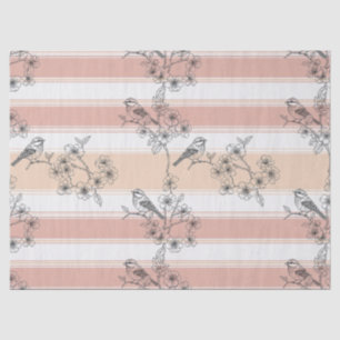 Peach Stripe Floral Bird Elegant (3) Tissue Paper