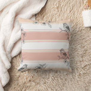 Peach Stripe Floral Bird Elegant (4) Cushion