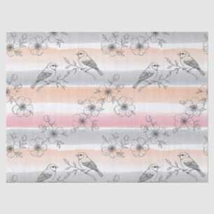 Peach Stripe Floral Bird Elegant (4) Tissue Paper
