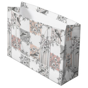 Peach Stripe Floral Bird Elegant (6) Large Gift Bag