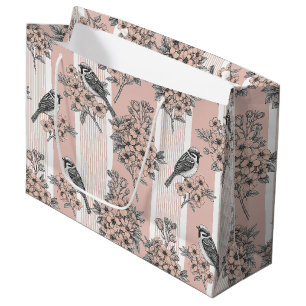 Peach Stripe Floral Bird Elegant (7) Large Gift Bag