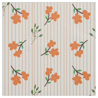 Peach Stripe Floral Botanical Ivory Linen Fabric