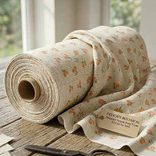 Peach Stripe Floral Botanical Ivory Linen Fabric