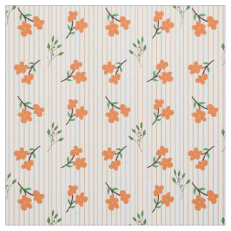 Peach Stripe Floral Botanical Pima Cotton Fabric
