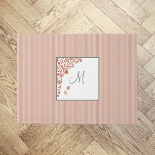 Peach Stripe Terracotta Butterfly Script Monogram Doormat