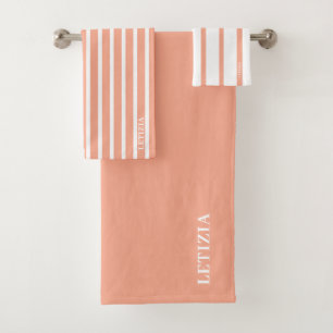 Peach Striped  Bath Towel Set