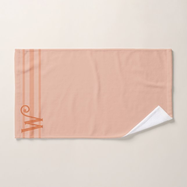 Peach Striped Custom Monogram Bath Towel Set (Hand Towel)