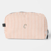 Peach Striped Monogram Makeup Bag