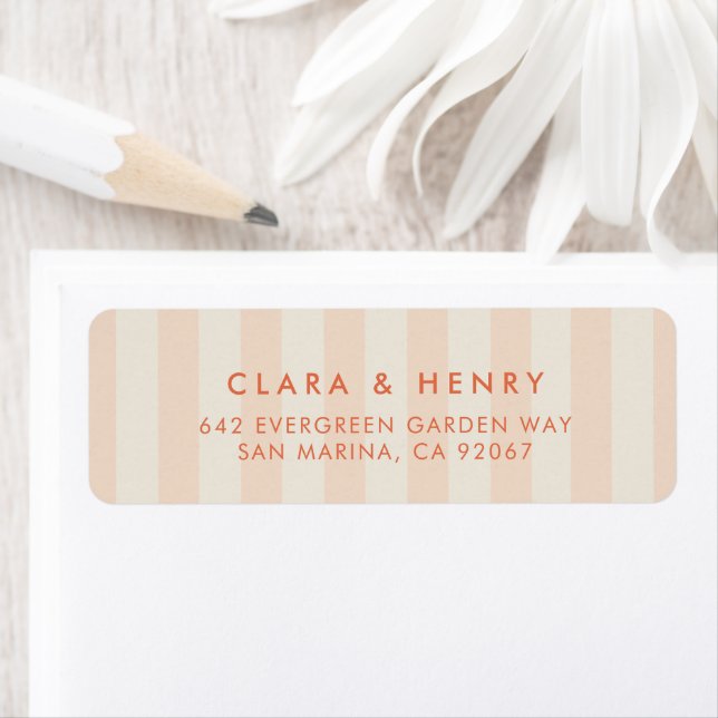 Peach Striped Wedding Return Address Label (Insitu)