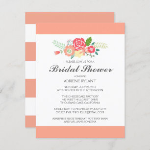 Peach Stripes Floral Bridal Shower Invitation