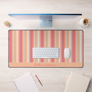 Peach Stripes Trendy Chic Desk Mat