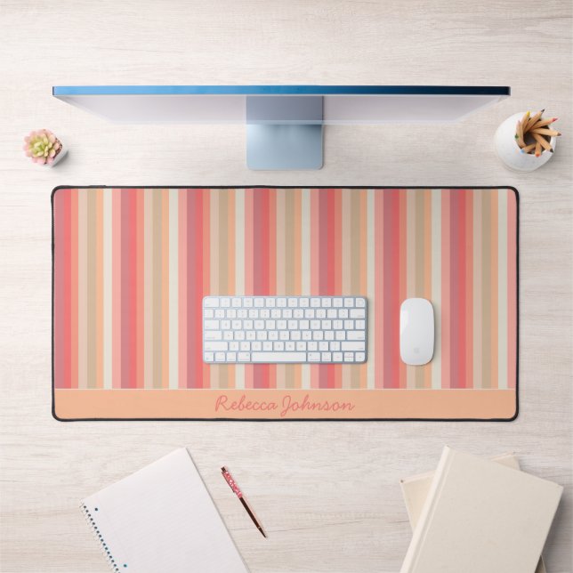 Peach Stripes Trendy Chic Desk Mat (Office 1)
