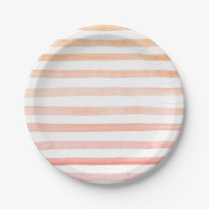 Peach Stripes Watercolor Paper Plate