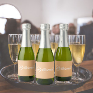 Peach Stylised Script Wedding Bridesmaid Sparkling Wine Label