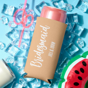 Peach Stylised Wedding Bridesmaid Seltzer Can Cooler