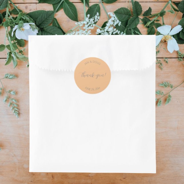 Peach Stylised Wedding Thank You Classic Round Sticker (In Situ Wedding)