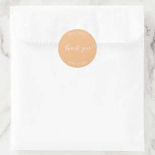 Peach Stylised Wedding Thank You Classic Round Sticker