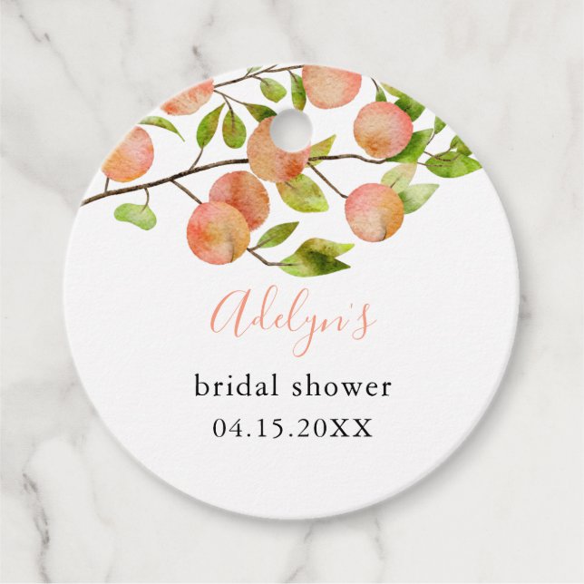 Peach Summer Bridal Shower Favour Tags (Front)