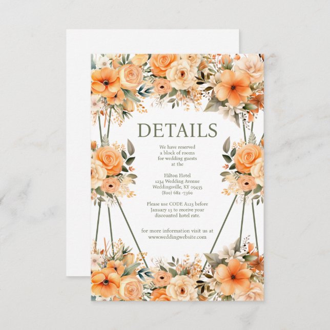 Peach Summer Wedding Details Enclosure Card (Front/Back)