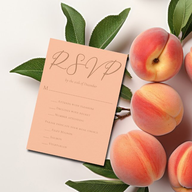 Peach Summer Wedding w Meal Choice Trendy RSVP Card (Creator Uploaded)