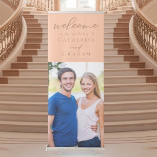 Peach Summer Wedding Welcome Couple Photo Retractable Banner