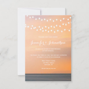 Peach sunset beach wedding invitations