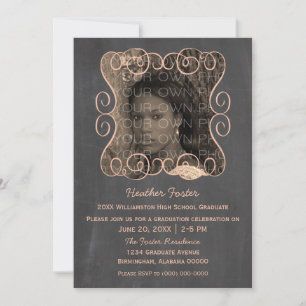 Peach Swirls Chalkboard Photo Graduation Invite