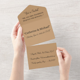 Peach Tan Colour Block Soft Wedding Design All In One Invitation