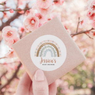 Peach Tan Sage Boho Rainbow Baby Shower Classic Round Sticker