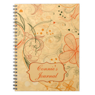 Peach Tangerine Flowers Swirls Customised Notebook