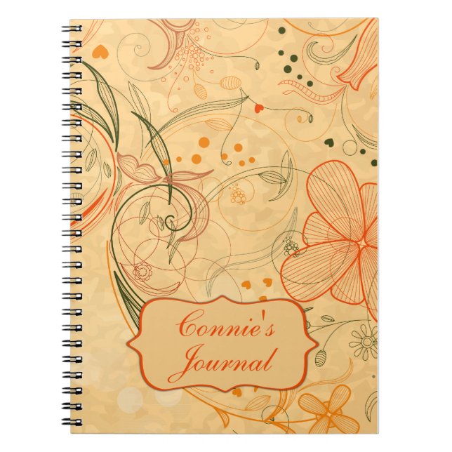 Peach Tangerine Flowers Swirls Customised Notebook (Front)