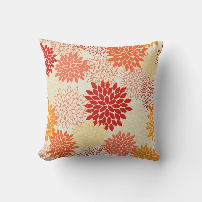 Peach Tangerine Mums Cushion (Front)