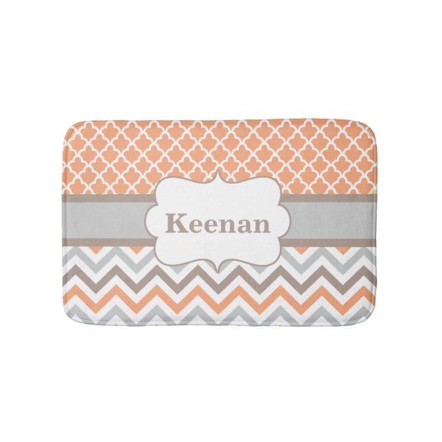 Peach Taupe Quatrefoil Chevron Bathmat (Front)