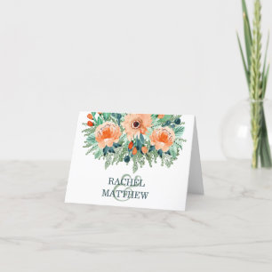 Peach Teal Jade Watercolor Wedding Thank You