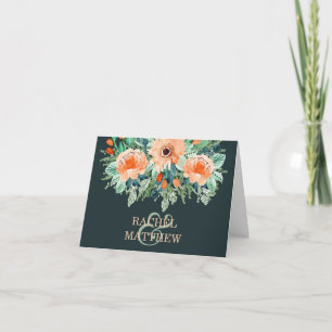 Peach Teal Jade Watercolor Wedding Thank You Card