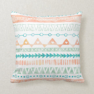 Peach Teal Mint Watercolor Tribal Pillow