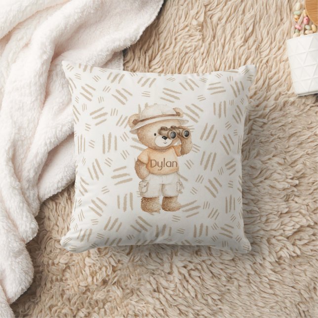 Peach Tee Adventure Explore Bear Binoculars Cushion (Blanket)