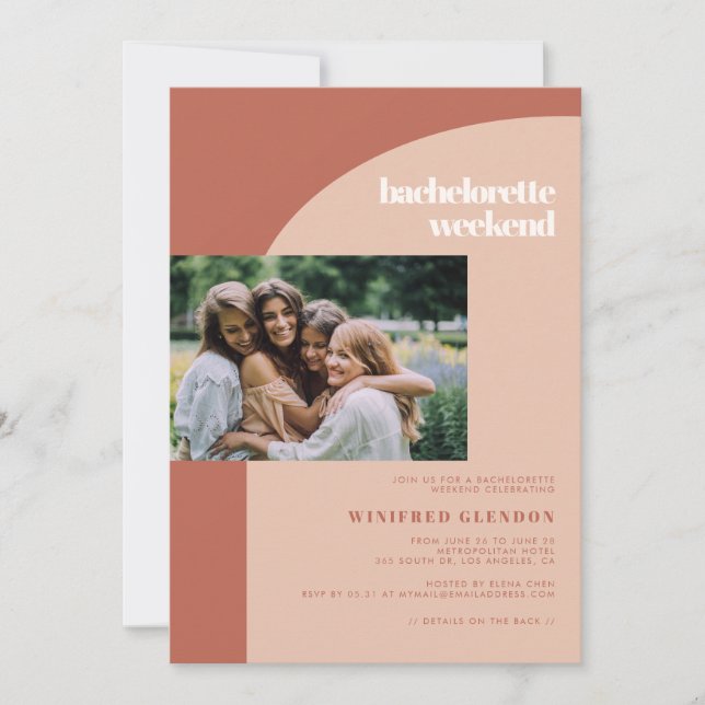 Peach terracotta arch Bachelorette weekend photo Invitation (Front)