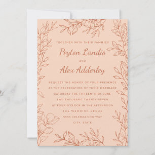 Peach Terracotta Botanical Line Art Wedding Invitation