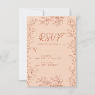 Peach Terracotta Botanical Line Art Wedding RSVP Card