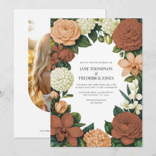 Peach, Terracotta & Cream Floral Wedding Invitation