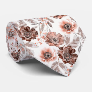 Peach, terracotta flowers on white tie