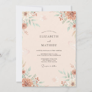 Peach Terracotta Foliage Eucalyptus Wedding Invitation